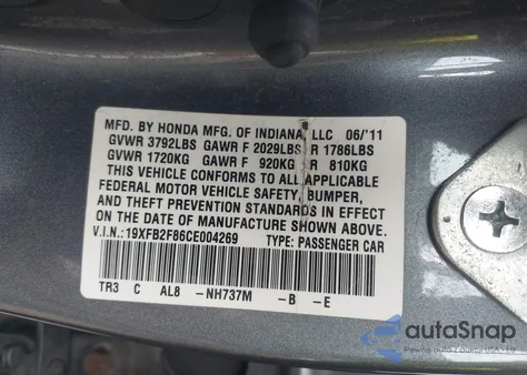 2012 Honda Civic Ex from USA, damaged, VIN 19XFB2F86CE004269